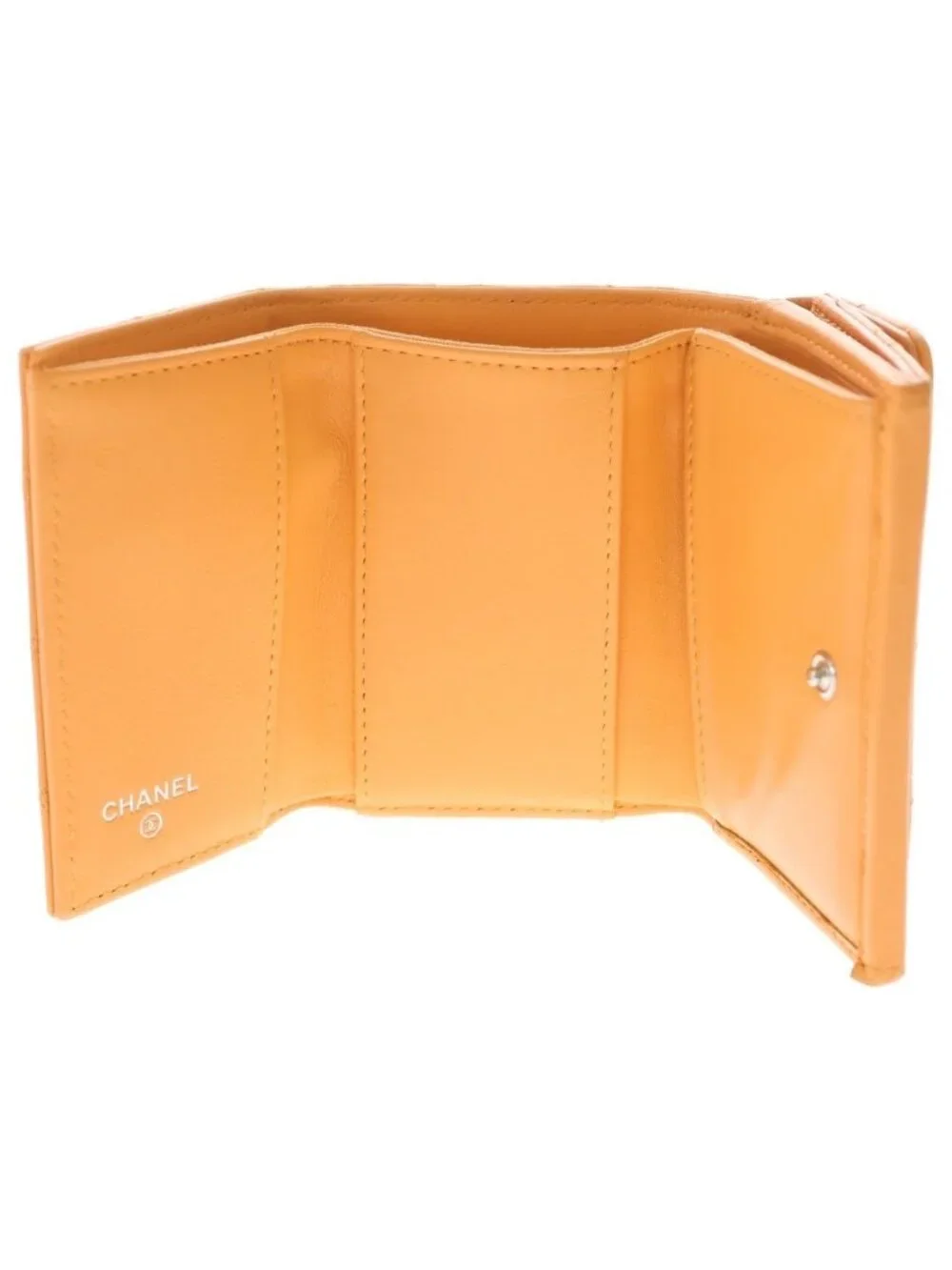 Chanel CC Logo Star Trifold Wallet Compact Coin Case Orange Leather Silver